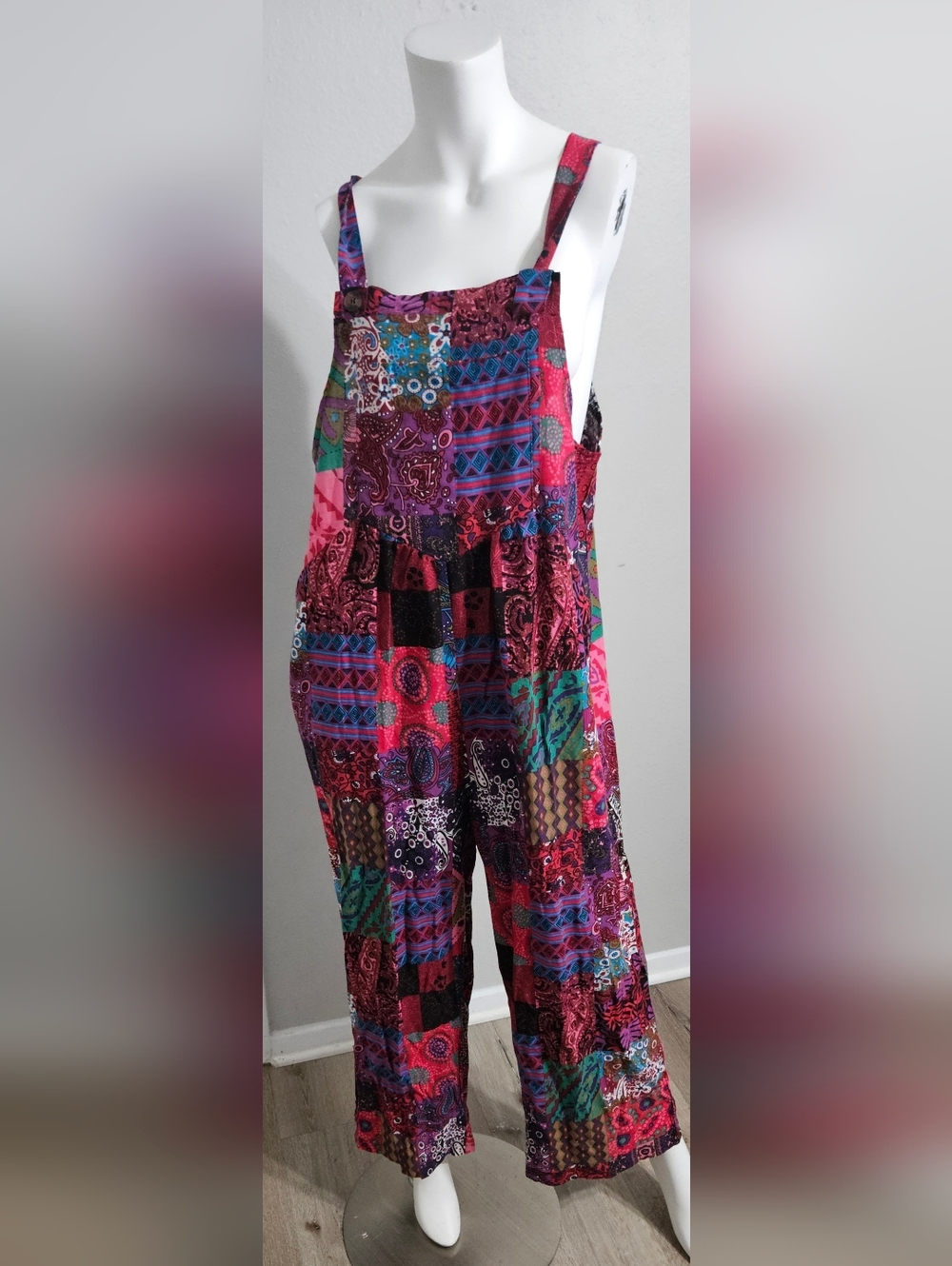 Women Summer Boho Floral Loose Wide Leg Overall Jumpsuits with Pockets Size XL - Picture 2 of 12